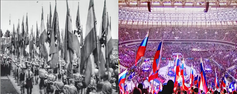 Putin’s Nuremberg Rally Replete With Z Swastika Waving Crowds